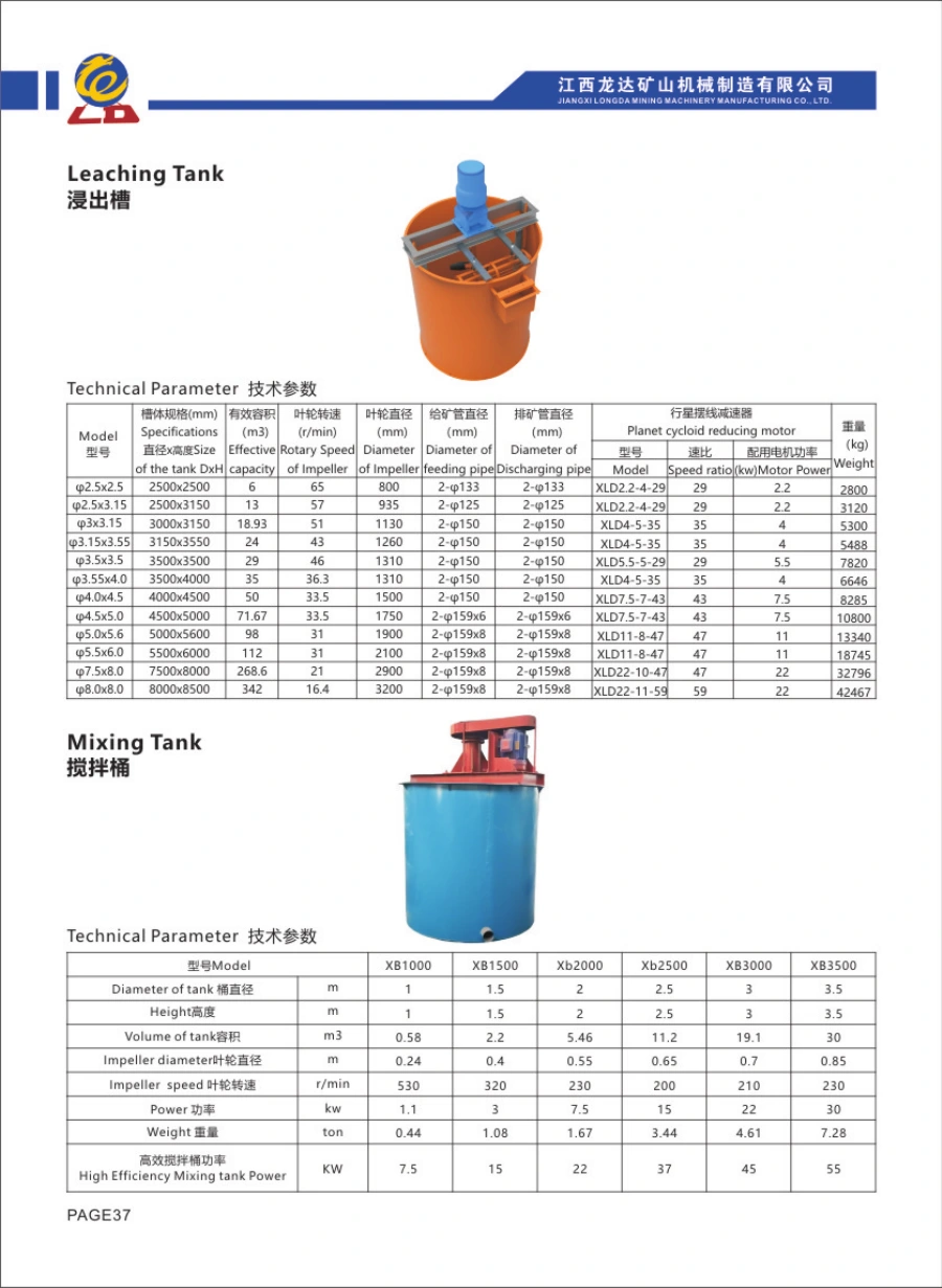 Catalogue Longda: Leaching Tank, hình thiết bị và bảng thông số gốc