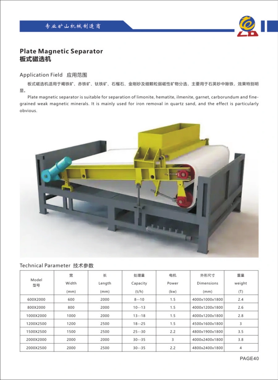 Catalogue Longda: Plate Magnetic Separator, hình thiết bị và bảng thông số gốc
