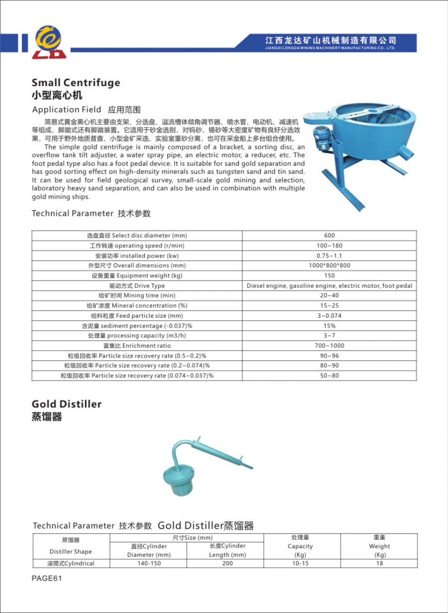 Catalogue Longda: Gold Distiller, hình thiết bị và bảng thông số gốc
